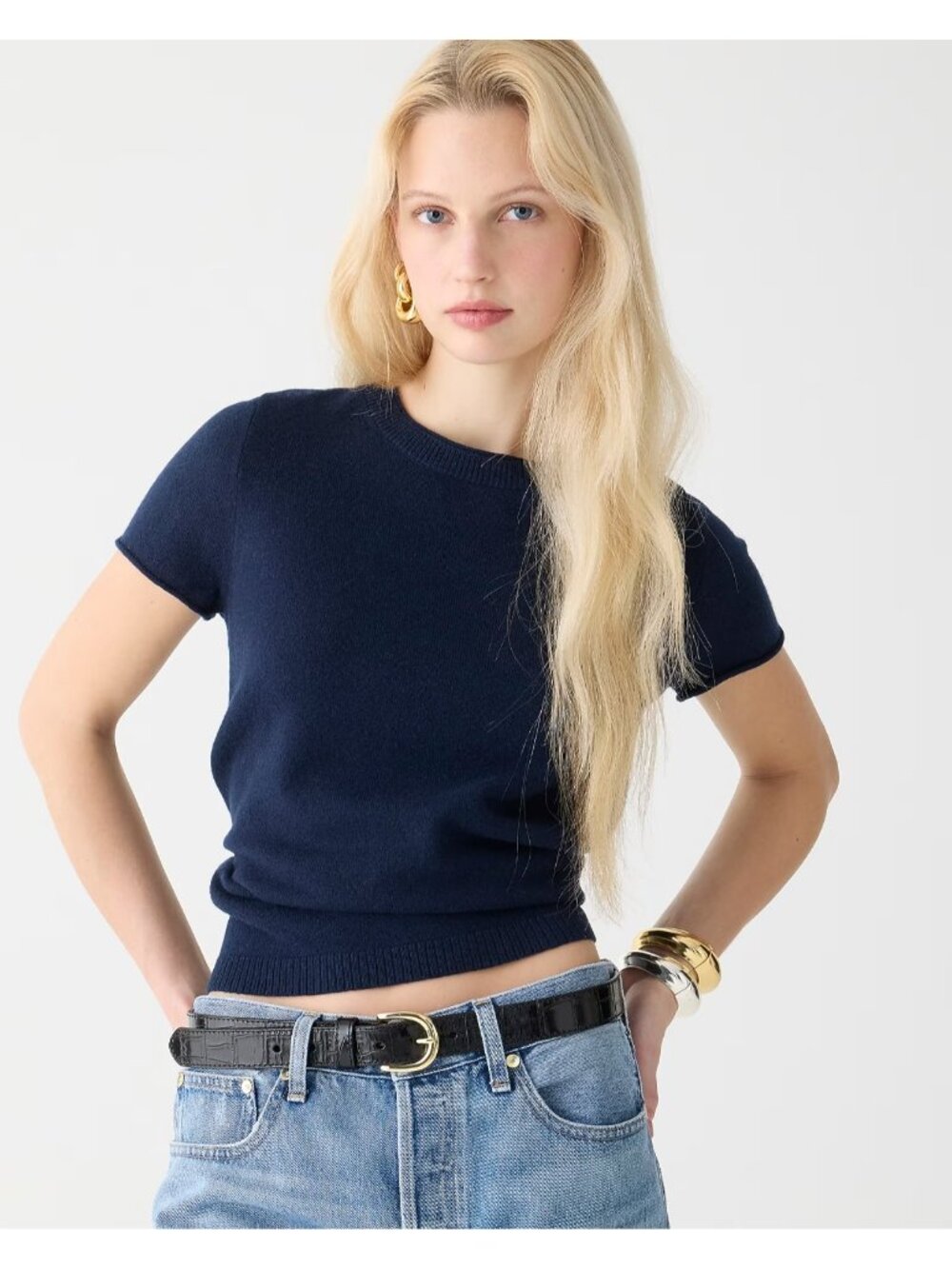 NWT J.Crew Short-sleeve Cashmere Relaxed T-shirt in Navy Blue Sweater M